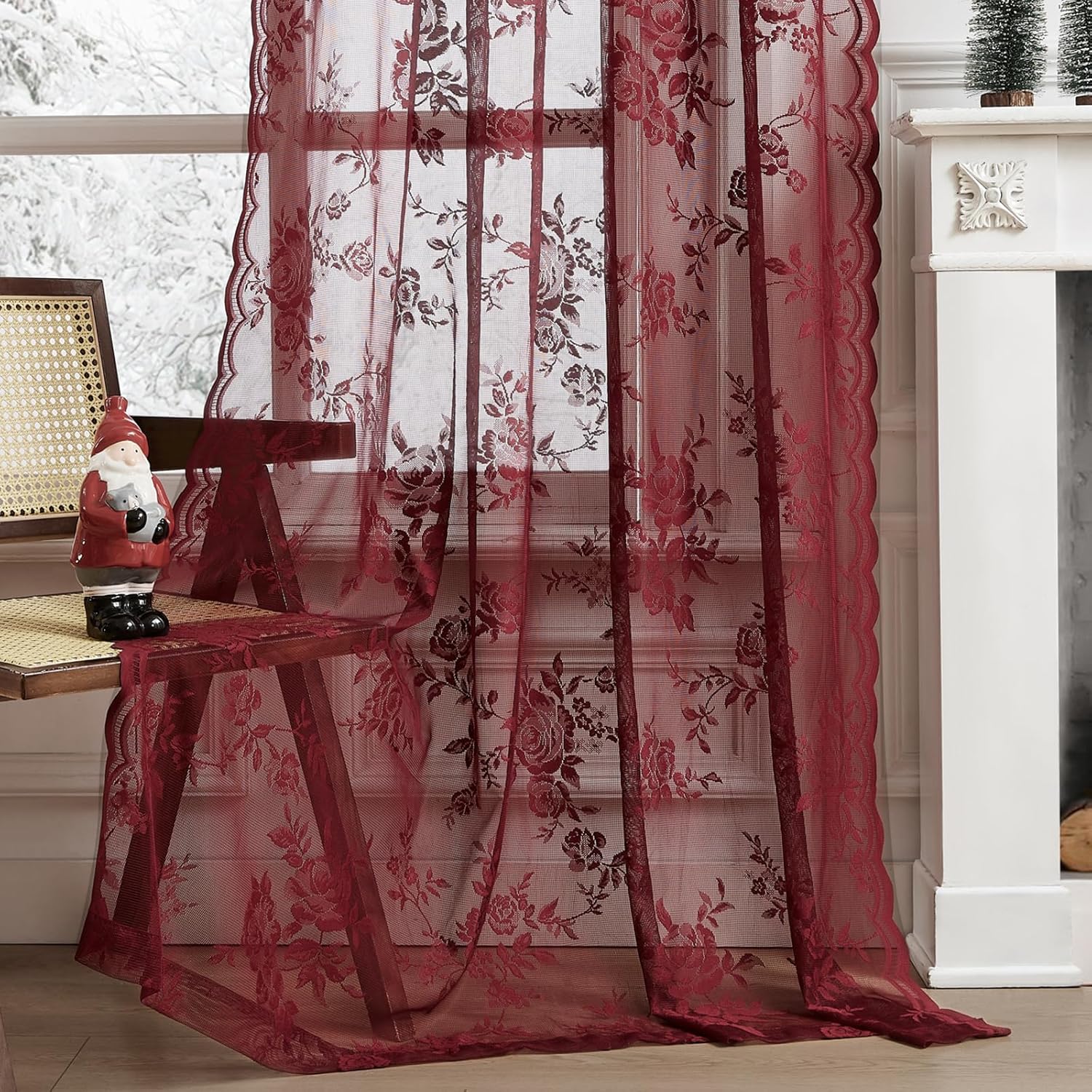 1 pc Burgundy Lace Curtains 45 - đánh giá và giá Tablet Accessories Aesthetic